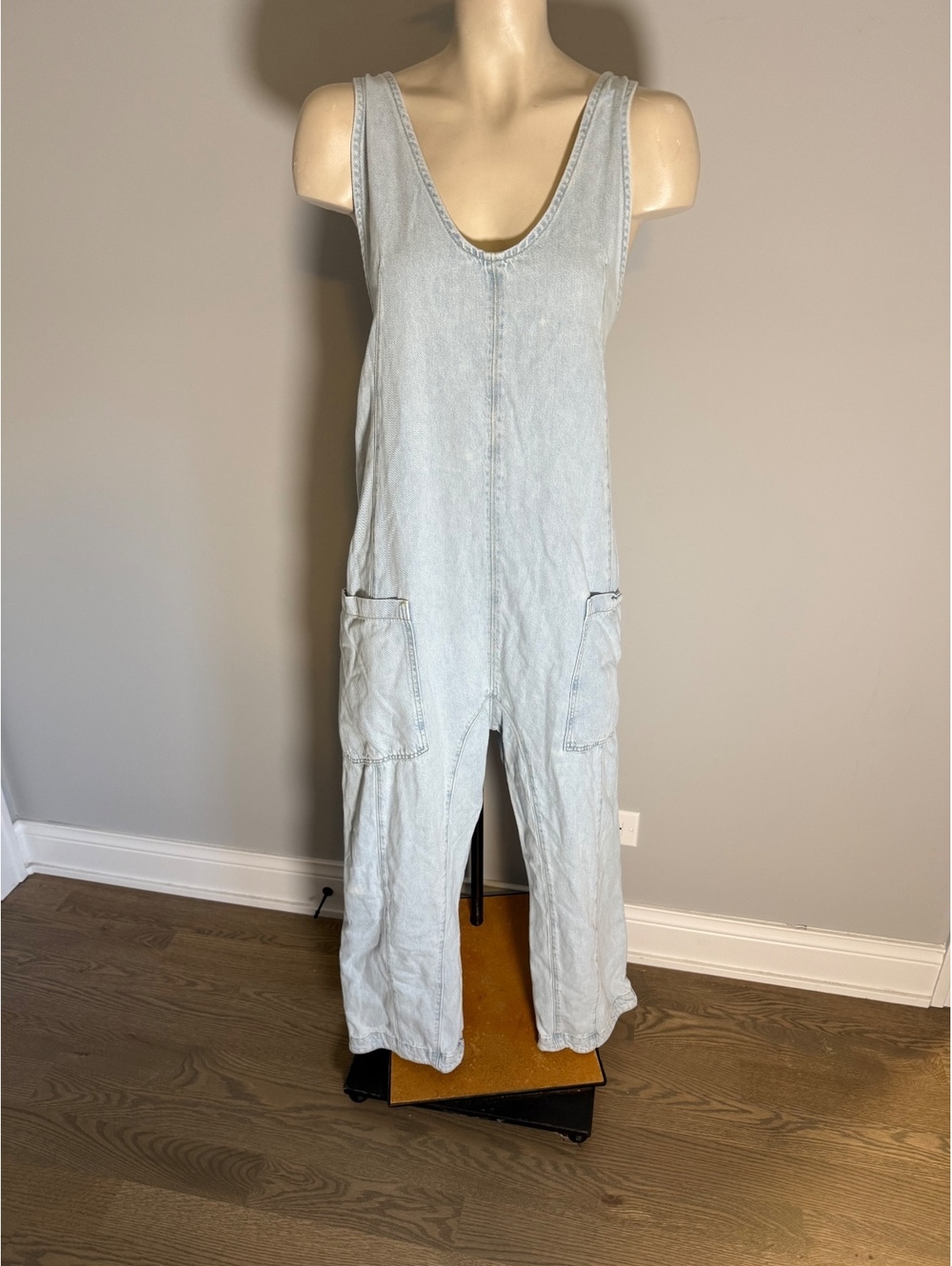 We The Free Light Wash Denim Sleeveless Jumpsuit XL